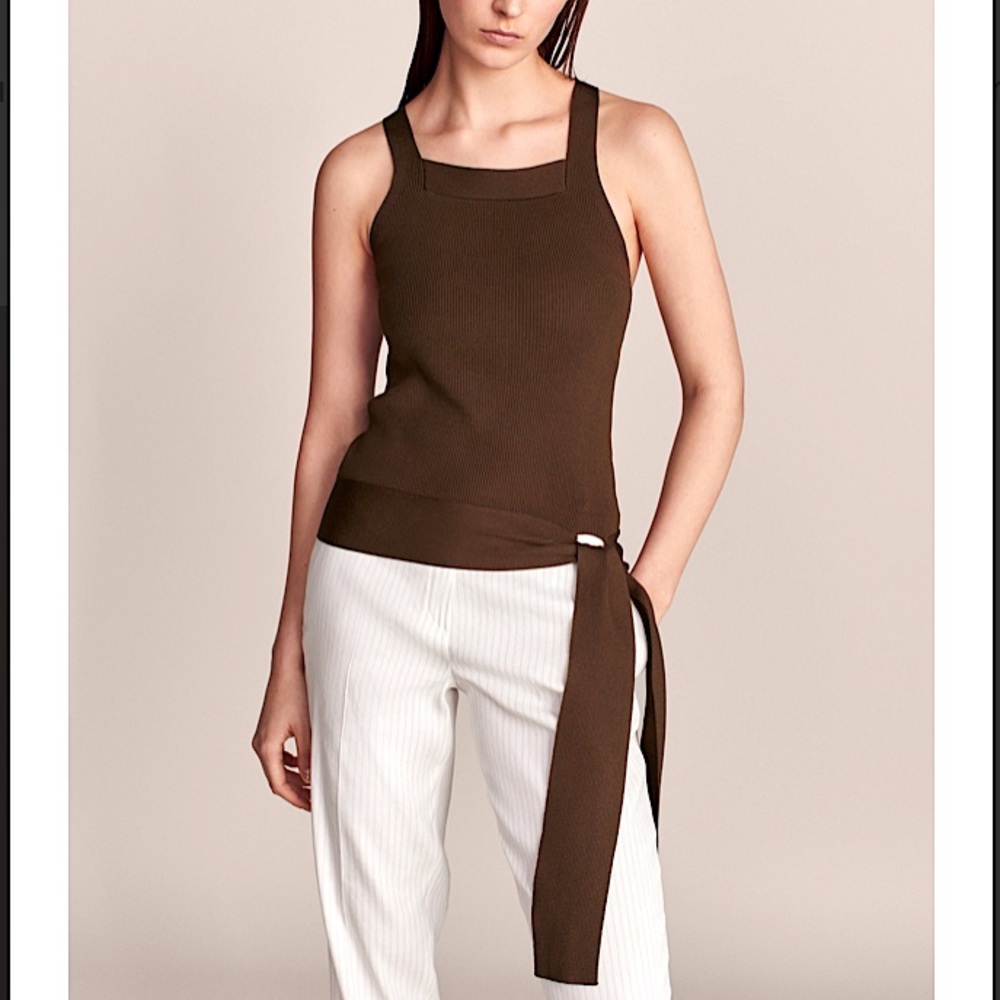 NWT Massimo Dutti khaki sq neck knit tank with tie waist size XS